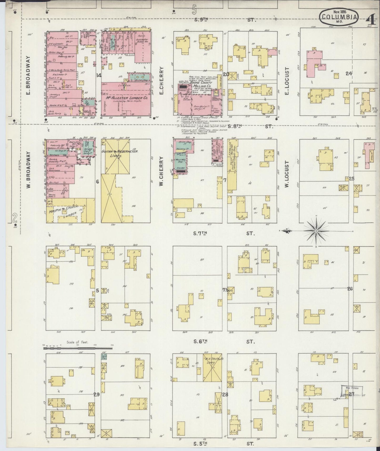 Sanborn Fire Insurance Map from Columbia, Boone County, Missouri (1895), Sheet #0004 - Complete Map Set gallery image, historic Sanborn map, vintage wall art, Missouri Missouri