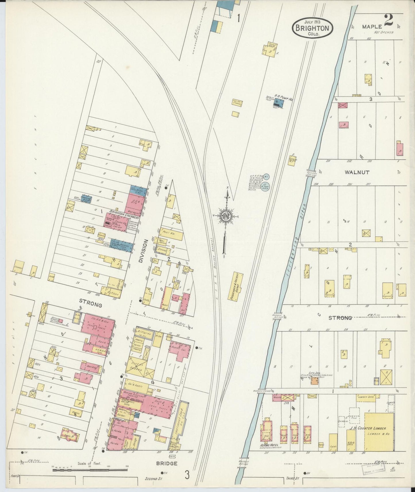 Sanborn Fire Insurance Map from Brighton, Adams County, Colorado (1913), Sheet #0002 - Complete Map Set gallery image, historic Sanborn map, vintage wall art, Colorado Colorado