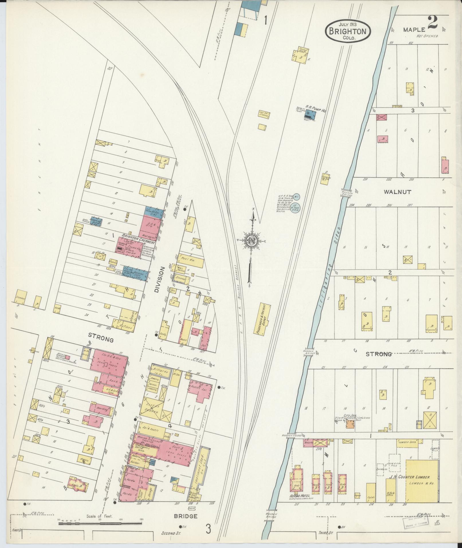 Sanborn Fire Insurance Map from Brighton, Adams County, Colorado (1913), Sheet #0002 - Complete Map Set gallery image, historic Sanborn map, vintage wall art, Colorado Colorado