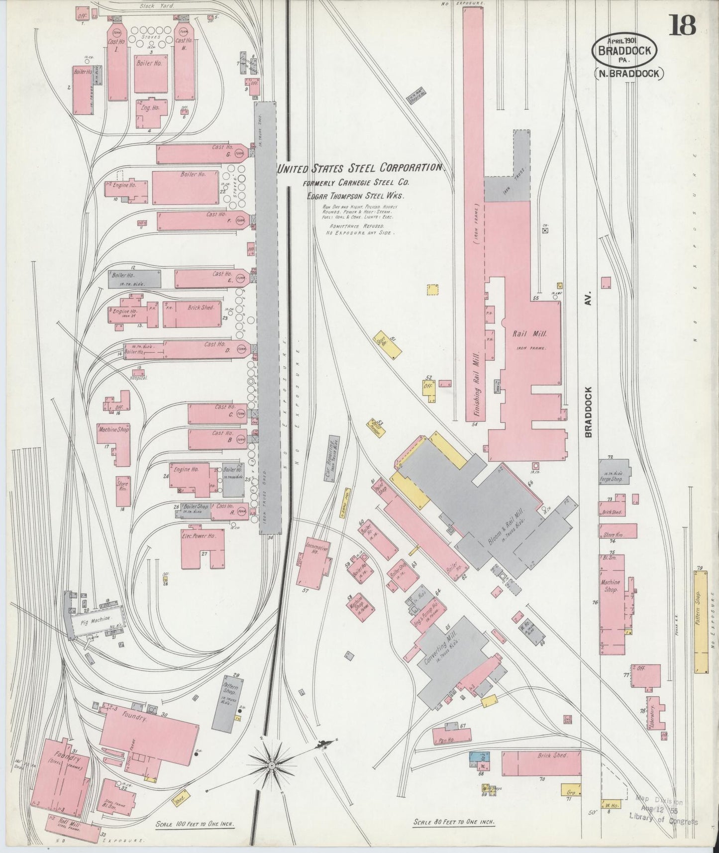 Sanborn Fire Insurance Map from Braddock, Allegheny County, Pennsylvania (1901), Sheet #0018 - Historic Sanborn Fire Insurance Map Print, vintage old map wall art, antique decor, genealogy gift, Pennsylvania Pennsylvania map