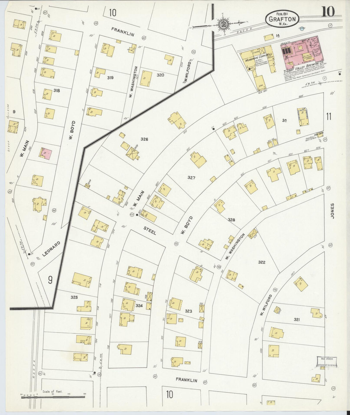 Sanborn Fire Insurance Map from Grafton, Taylor County, West Virginia (1911), Sheet #0010 - Historic Sanborn Fire Insurance Map Print, vintage old map wall art, antique decor, genealogy gift, West Virginia West Virginia map