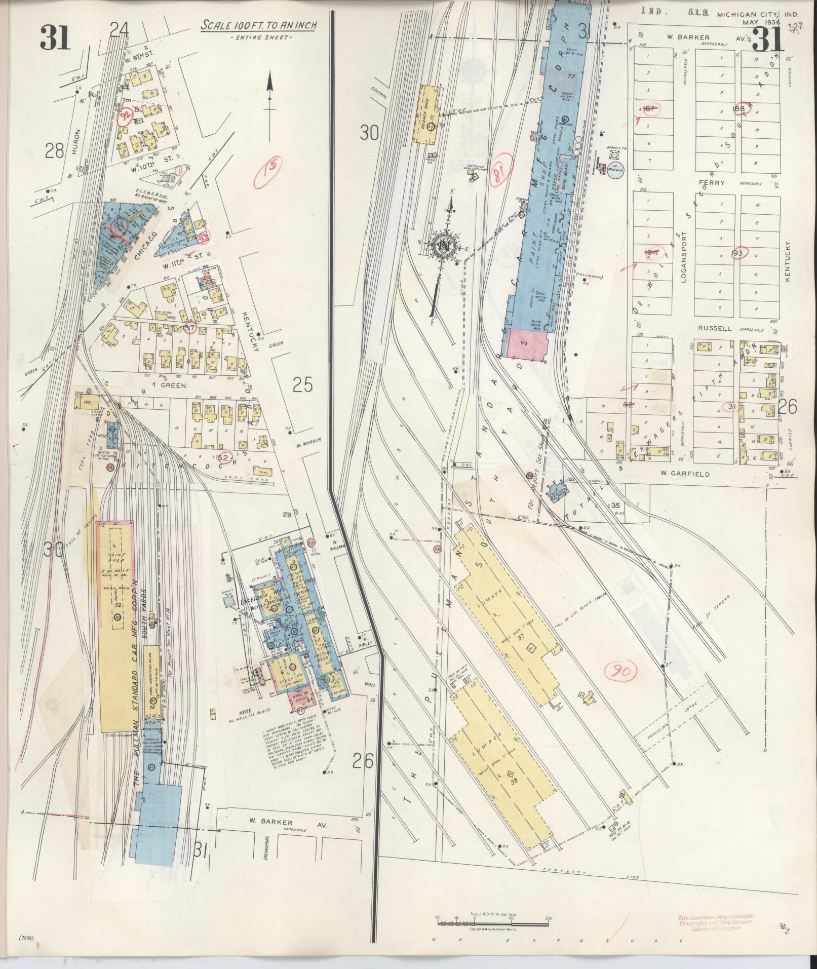 Sanborn Fire Insurance Map from Michigan City, La Porte County, Indiana (1948), Sheet #0031 - Complete Map Set gallery image, historic Sanborn map, vintage wall art, Michigan Michigan