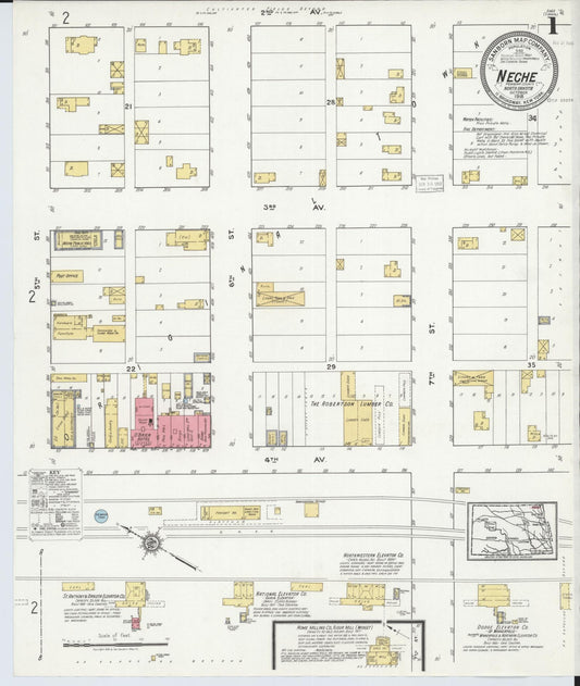 Sanborn Fire Insurance Map from Neche, Pembina County, North Dakota (1918), Sheet #0001 - Complete Map Set gallery image, historic Sanborn map, vintage wall art, North Dakota North Dakota