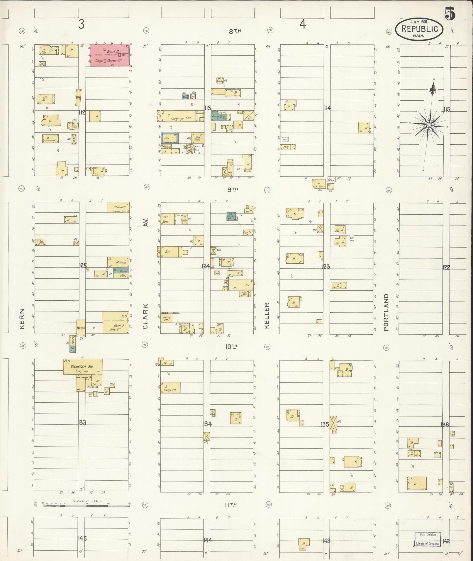 Sanborn Fire Insurance Map from Republic, Ferry County, Washington (1901), Sheet #0005 - Complete Map Set gallery image, historic Sanborn map, vintage wall art, Washington Washington