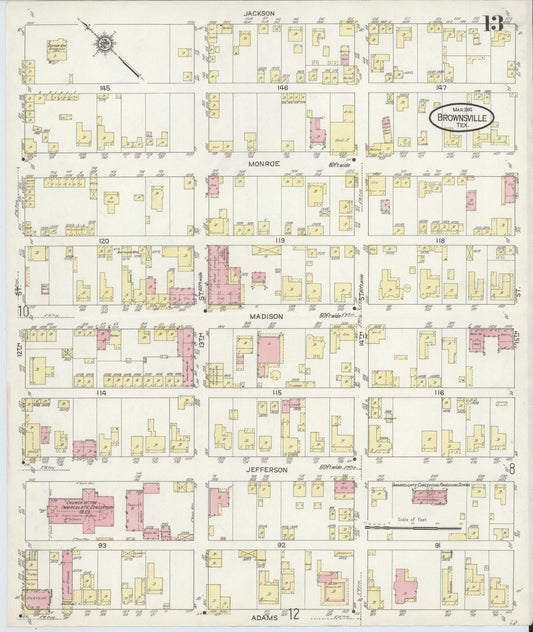 Sanborn Fire Insurance Map from Brownsville, Cameron County, Texas (1914), Sheet #0013 - Historic Sanborn Fire Insurance Map Print, vintage old map wall art, antique decor, genealogy gift, Texas Texas map