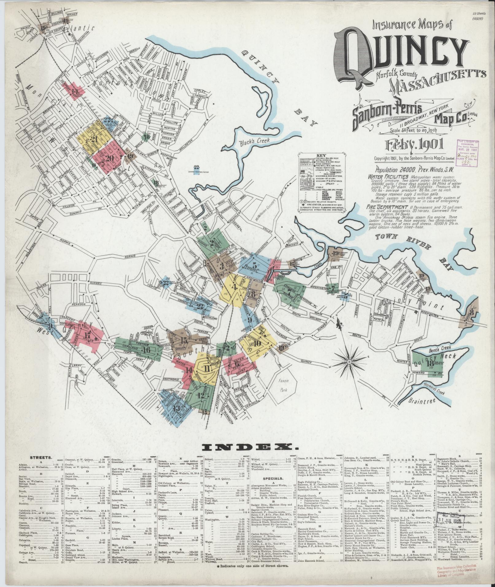 Sanborn Fire Insurance Map from Quincy, Norfolk County, Massachusetts. (1901) – Historic Sanborn Fire Insurance Map Print