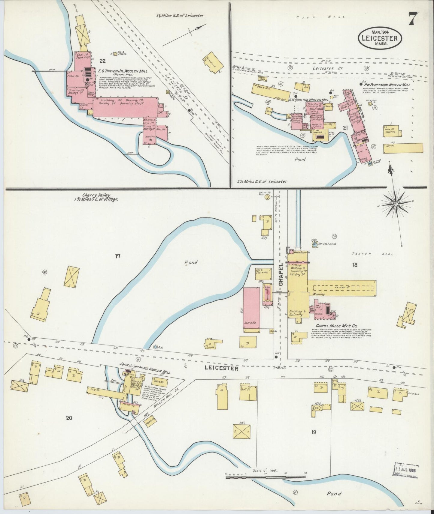 Sanborn Fire Insurance Map from Leicester, Worcester County, Massachusetts (1904), Sheet #0007 - Complete Map Set gallery image, historic Sanborn map, vintage wall art, Massachusetts Massachusetts