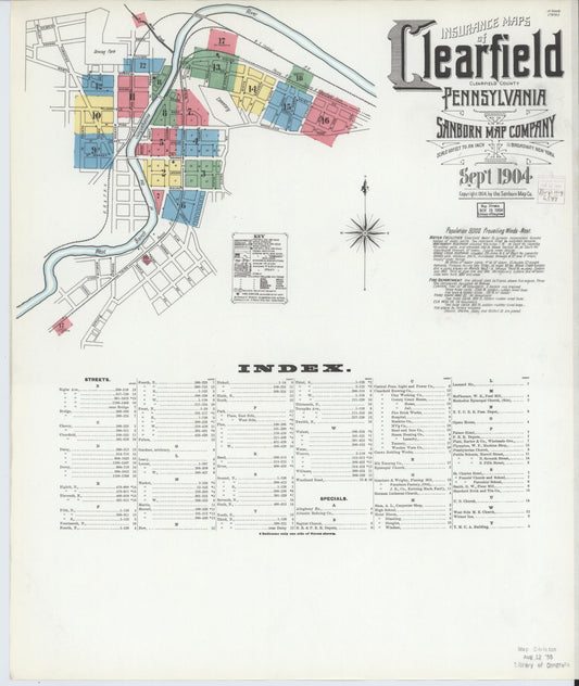 Sanborn Fire Insurance Map from Clearfield, Clearfield County, Pennsylvania (1904), Sheet #0001 - Historic Sanborn Fire Insurance Map Print, vintage old map wall art, antique decor, genealogy gift, Pennsylvania Pennsylvania map
