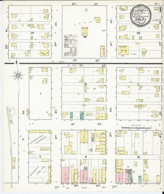 Sanborn Fire Insurance Map from Sibley, Osceola County, Iowa (1892), Sheet #0001 - Historic Sanborn Fire Insurance Map Print, vintage old map wall art