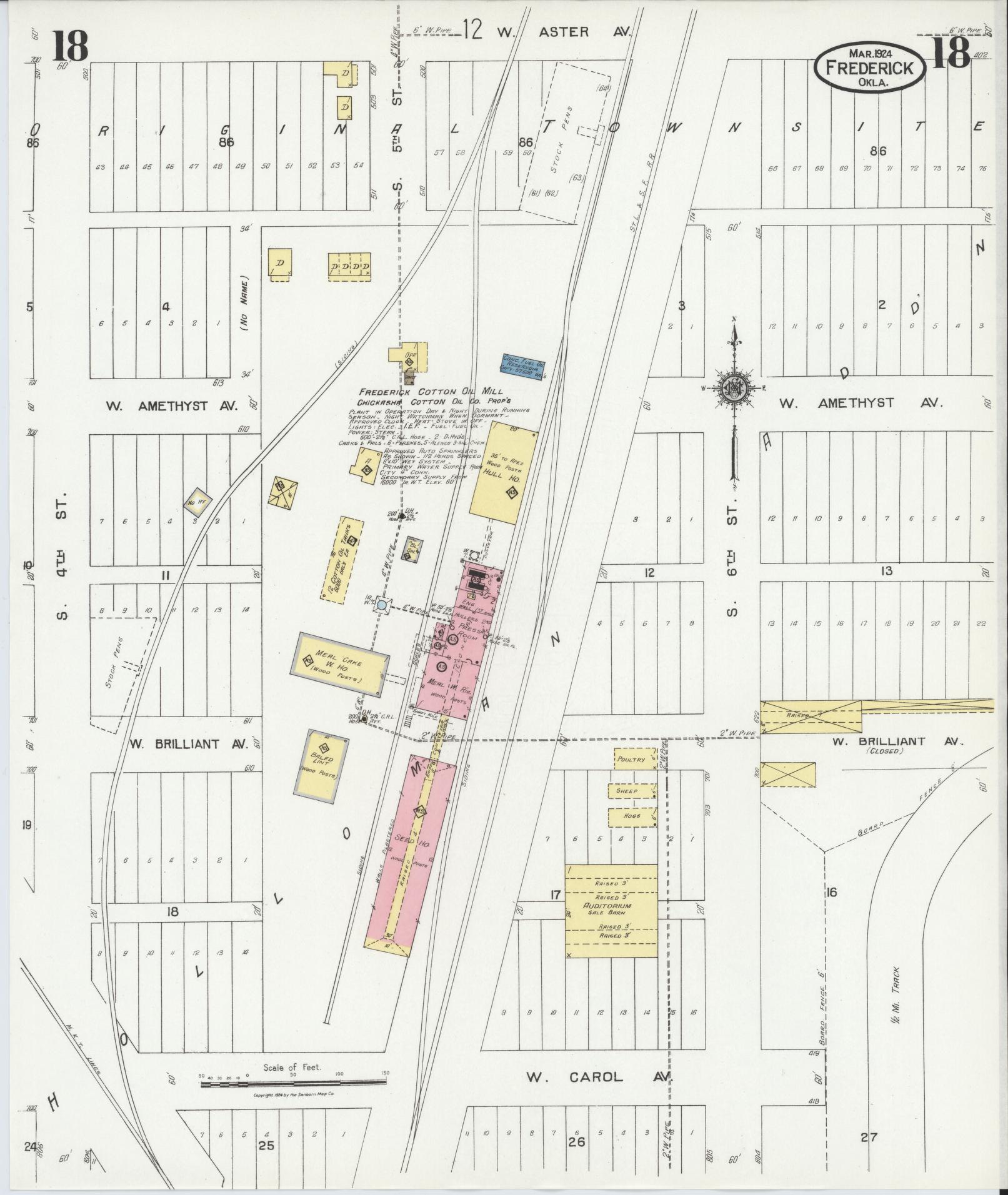 Sanborn Fire Insurance Map from Frederick, Tillman County, Oklahoma (1924), Sheet #0018 - Historic Sanborn Fire Insurance Map Print, vintage old map wall art, antique decor, genealogy gift, Oklahoma Oklahoma map