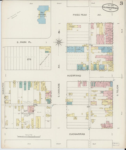 Sanborn Fire Insurance Map from Colorado Springs, El Paso County, Colorado (1886), Sheet #0003 - Historic Sanborn Fire Insurance Map Print, vintage old map wall art, antique decor, genealogy gift, Colorado Colorado map