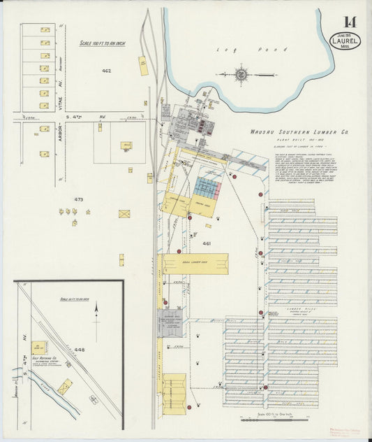 Sanborn Fire Insurance Map from Laurel, Jones County, Mississippi (1915), Sheet #0014 - Historic Sanborn Fire Insurance Map Print, vintage old map wall art, antique decor, genealogy gift, Mississippi Mississippi map