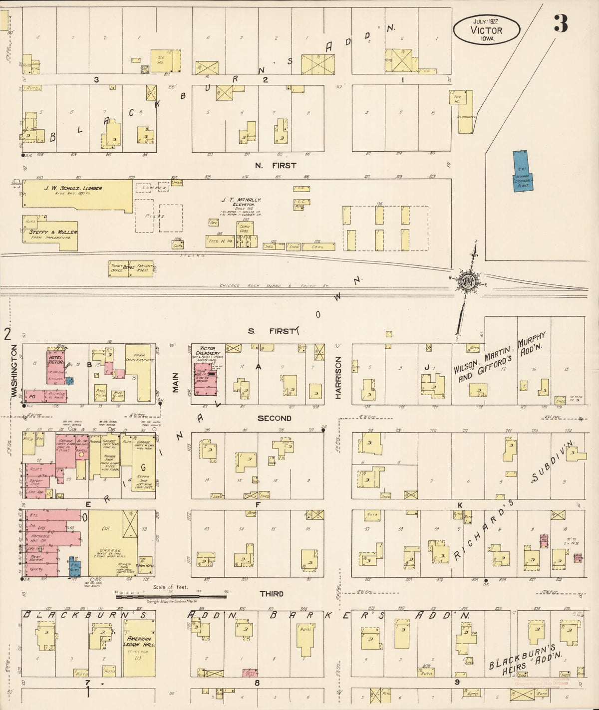Sanborn Fire Insurance Map from Victor, Iowa County, Iowa (1922), Sheet #0003 - Historic Sanborn Fire Insurance Map Print, vintage old map wall art