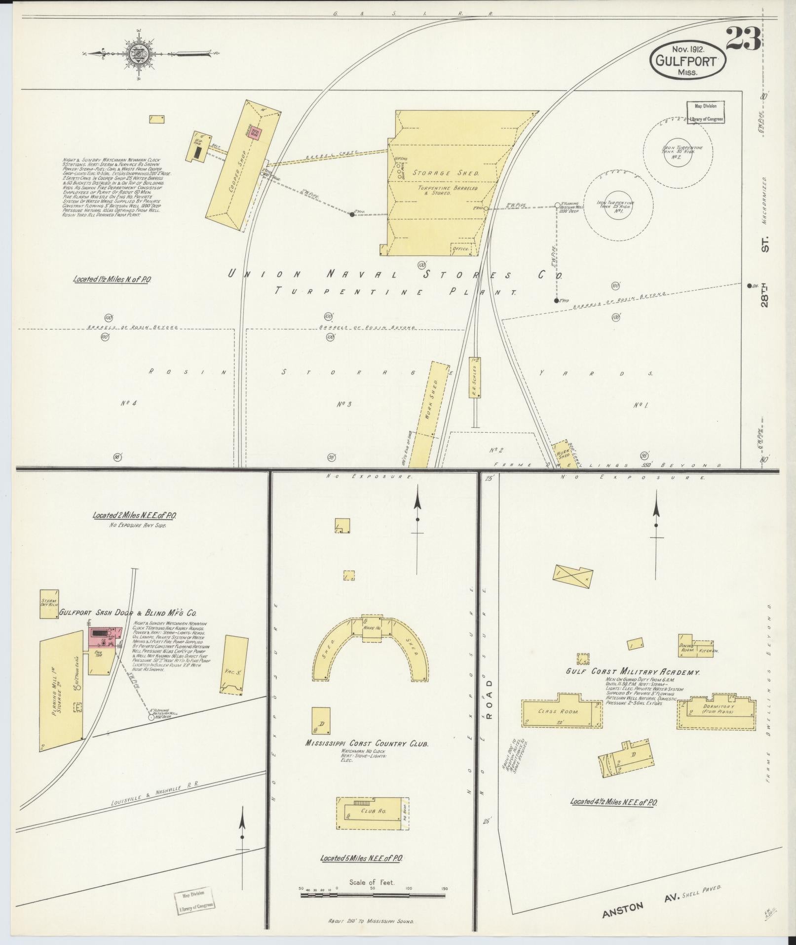 Sanborn Fire Insurance Map from Gulfport, Harrison County, Mississippi (1912), Sheet #0023 - Historic Sanborn Fire Insurance Map Print, vintage old map wall art, antique decor, genealogy gift, Mississippi Mississippi map