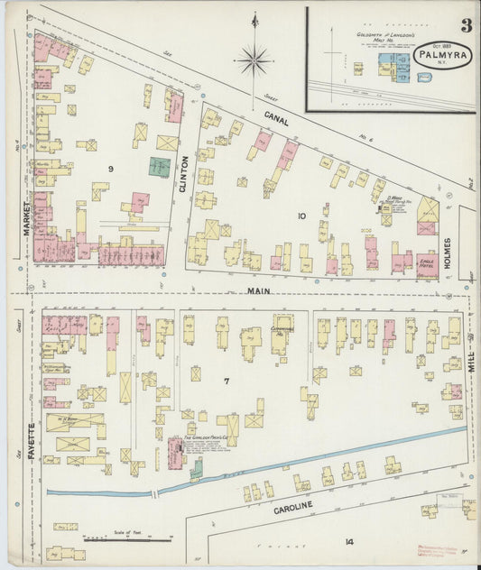 Sanborn Fire Insurance Map from Palmyra, Wayne County, New York (1889), Sheet #0003 - Historic Sanborn Fire Insurance Map Print, vintage old map wall art, antique decor, genealogy gift, New York New York map
