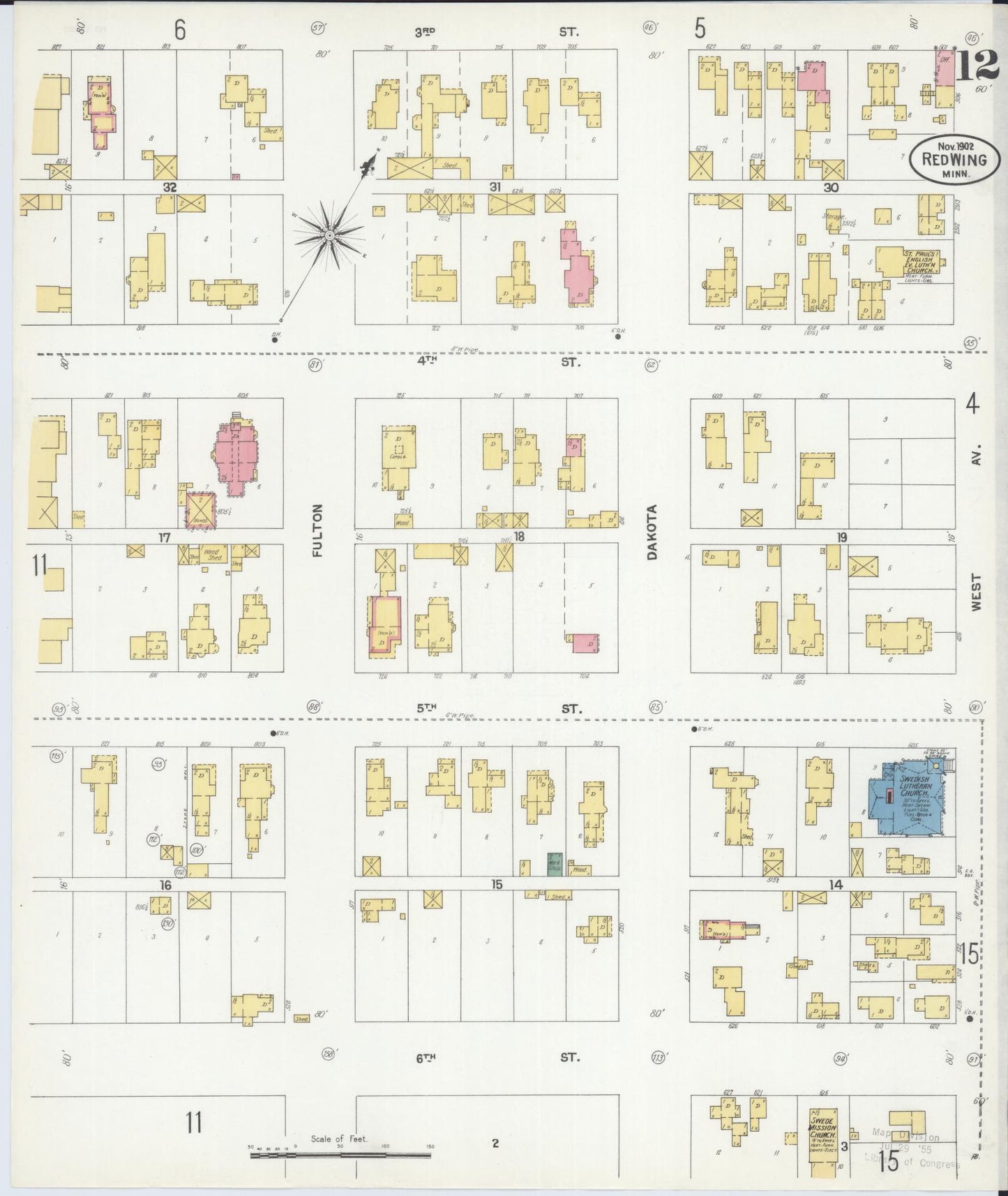 Sanborn Fire Insurance Map from Red Wing, Goodhue County, Minnesota (1902), Sheet #0012 - Historic Sanborn Fire Insurance Map Print, vintage old map wall art, antique decor, genealogy gift, Minnesota Minnesota map