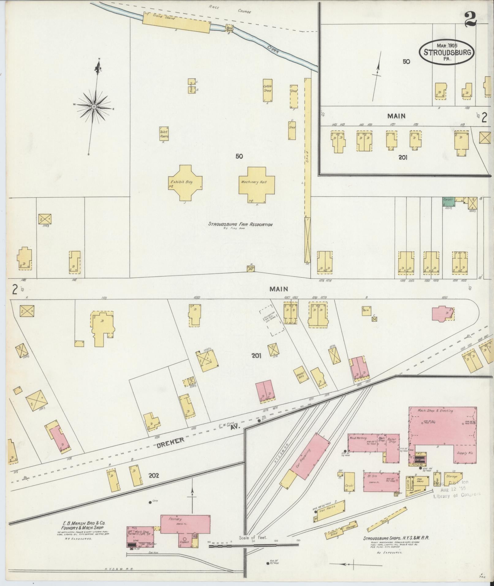 Sanborn Fire Insurance Map from Stroudsburg, Monroe County, Pennsylvania (1905), Sheet #0002 - Historic Sanborn Fire Insurance Map Print, vintage old map wall art, antique decor, genealogy gift, Pennsylvania Pennsylvania map