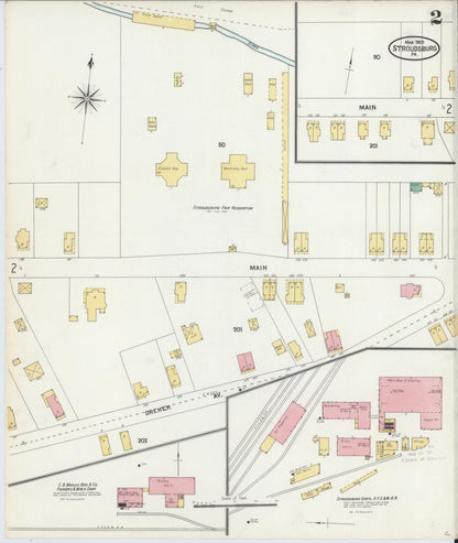 Sanborn Fire Insurance Map from Stroudsburg, Monroe County, Pennsylvania (1905), Sheet #0002 - Historic Sanborn Fire Insurance Map Print, vintage old map wall art, antique decor, genealogy gift, Pennsylvania Pennsylvania map