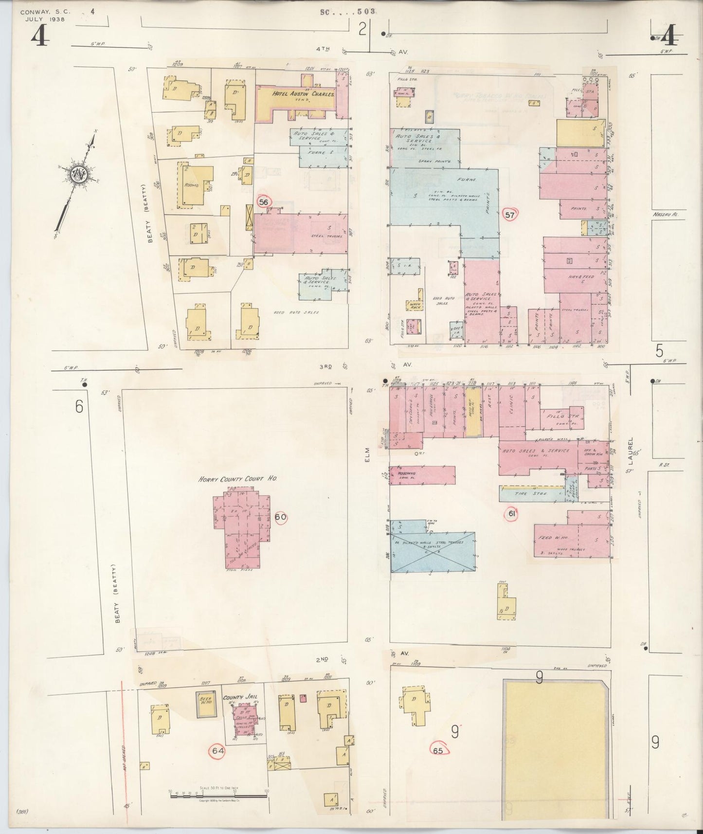 Sanborn Fire Insurance Map from Conway, Horry County, South Carolina (1949), Sheet #0004 - Complete Map Set gallery image, historic Sanborn map, vintage wall art, South Carolina South Carolina
