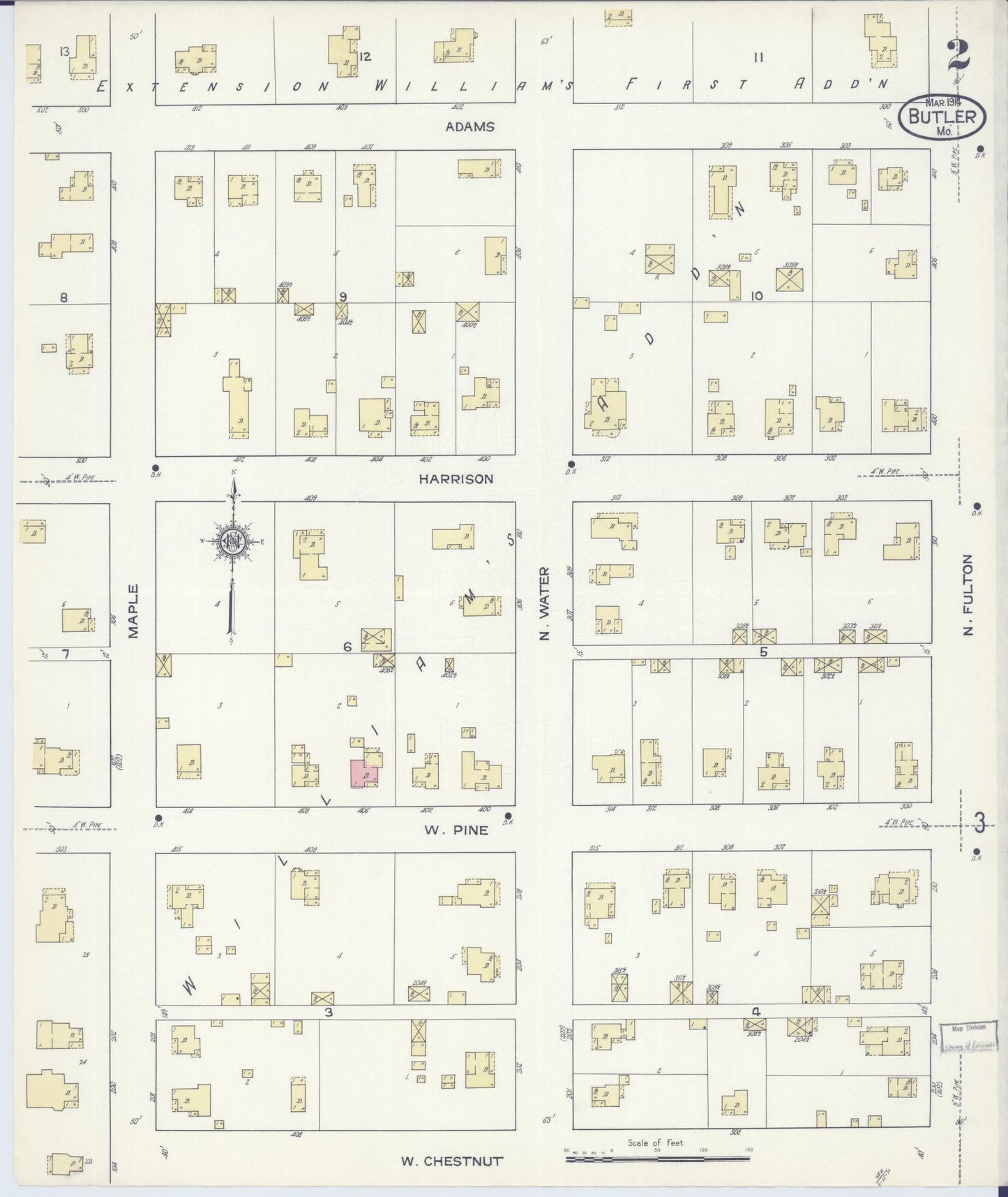 Sanborn Fire Insurance Map from Butler, Bates County, Missouri (1914), Sheet #0002 - Historic Sanborn Fire Insurance Map Print, vintage old map wall art, antique decor, genealogy gift, Missouri Missouri map