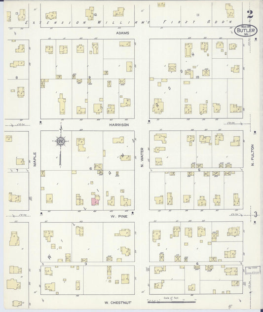 Sanborn Fire Insurance Map from Butler, Bates County, Missouri (1914), Sheet #0002 - Historic Sanborn Fire Insurance Map Print, vintage old map wall art, antique decor, genealogy gift, Missouri Missouri map