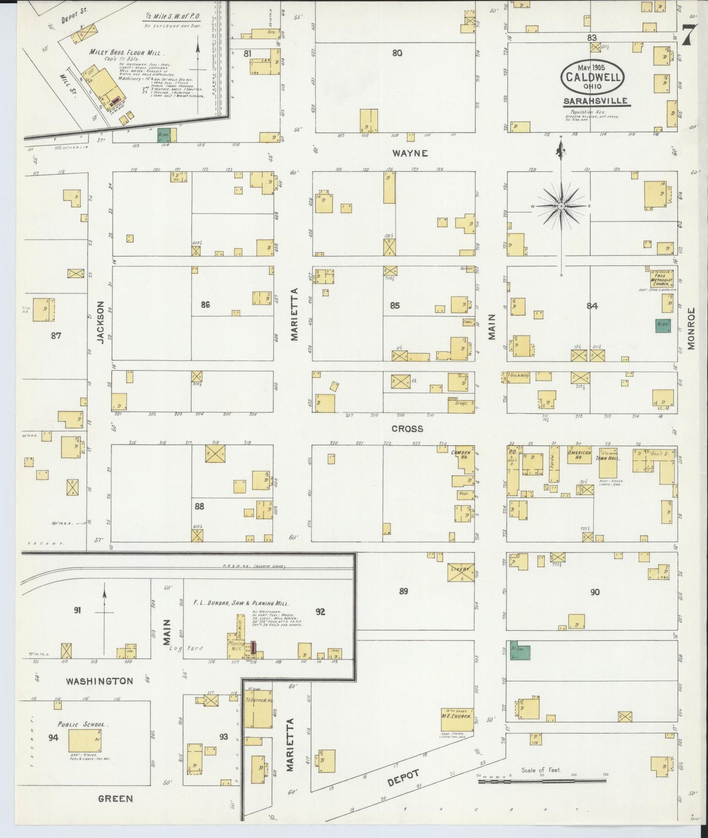 Sanborn Fire Insurance Map from Caldwell, Noble County, Ohio (1905), Sheet #0007 - Historic Sanborn Fire Insurance Map Print, vintage old map wall art, antique decor, genealogy gift, Ohio Ohio map