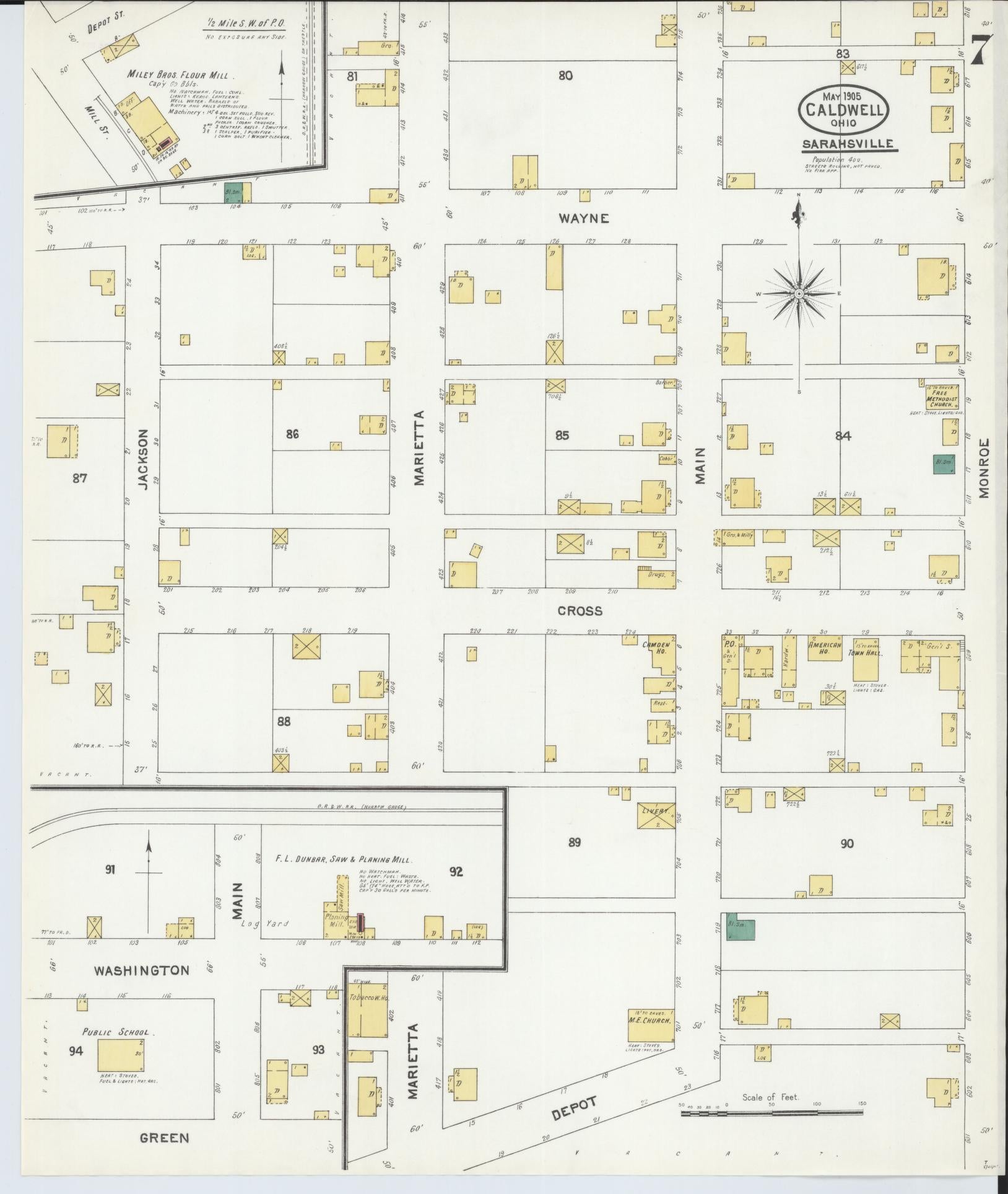 Sanborn Fire Insurance Map from Caldwell, Noble County, Ohio (1905), Sheet #0007 - Historic Sanborn Fire Insurance Map Print, vintage old map wall art, antique decor, genealogy gift, Ohio Ohio map