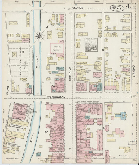 Sanborn Fire Insurance Map from Rome, Oneida County, New York (1884), Sheet #0004 - Historic Sanborn Fire Insurance Map Print, vintage old map wall art, antique decor, genealogy gift, New York New York map
