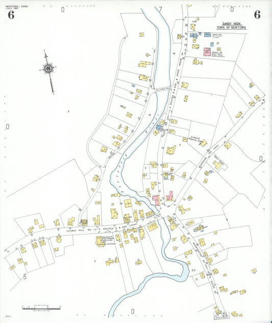 Sanborn Fire Insurance Map from Newtown, Fairfield County, Connecticut (1951), Sheet #0006 - Historic Sanborn Fire Insurance Map Print, vintage old map wall art, antique decor, genealogy gift, Connecticut Connecticut map