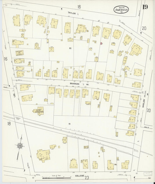 Sanborn Fire Insurance Map from Americus, Sumter County, Georgia (1912), Sheet #0019 - Historic Sanborn Fire Insurance Map Print, vintage old map wall art, antique decor, genealogy gift, Georgia Georgia map
