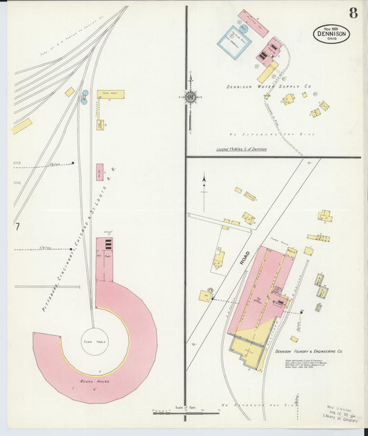 Sanborn Fire Insurance Map from Dennison, Tuscarawas County, Ohio (1909), Sheet #0008 - Historic Sanborn Fire Insurance Map Print, vintage old map wall art, antique decor, genealogy gift, Ohio Ohio map