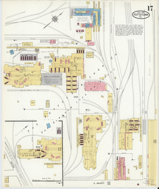 Sanborn Fire Insurance Map from Pottstown, Montgomery County, Pennsylvania (1916), Sheet #0017 - Historic Sanborn Fire Insurance Map Print, vintage old map wall art, antique decor, genealogy gift, Pennsylvania Pennsylvania map