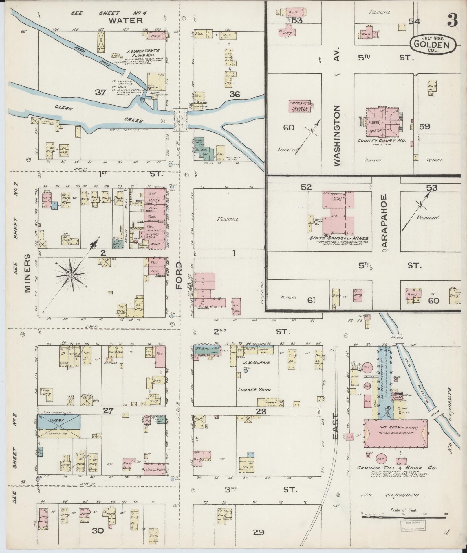 Sanborn Fire Insurance Map from Golden, Jefferson County, Colorado (1886), Sheet #0003 - Complete Map Set gallery image, historic Sanborn map, vintage wall art, Colorado Colorado
