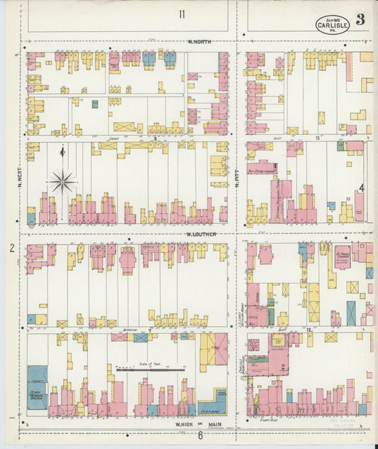 Sanborn Fire Insurance Map from Carlisle, Cumberland County, Pennsylvania (1902), Sheet #0003 - Historic Sanborn Fire Insurance Map Print, vintage old map wall art, antique decor, genealogy gift, Pennsylvania Pennsylvania map