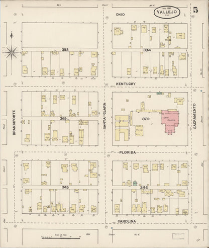 Sanborn Fire Insurance Map from Vallejo, Solano County, California (1889), Sheet #0005 - Complete Map Set gallery image, historic Sanborn map, vintage wall art, California California
