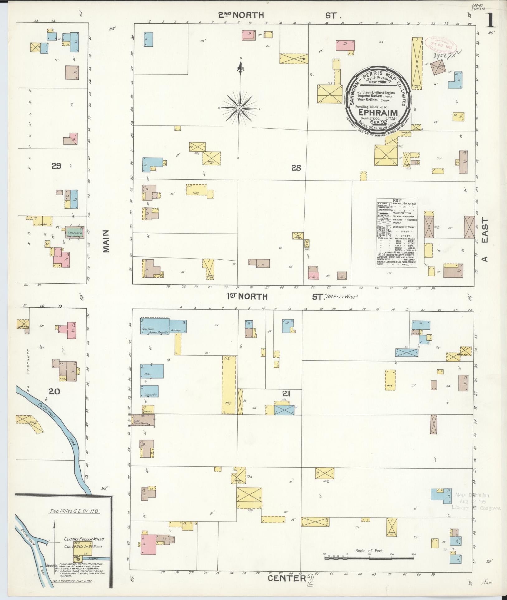 Sanborn Fire Insurance Map from Ephraim, Sanpete County, Utah (1892), Sheet #0001 - Complete Map Set gallery image, historic Sanborn map, vintage wall art, Utah Utah