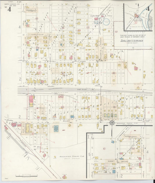 Sanborn Fire Insurance Map from North Vernon, Jennings County, Indiana (1943), Sheet #0004 - Historic Sanborn Fire Insurance Map Print, vintage old map wall art, antique decor, genealogy gift, Indiana Indiana map