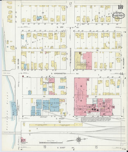Sanborn Fire Insurance Map from Kankakee, Kankakee County, Illinois (1914), Sheet #0018 - Complete Map Set gallery image, historic Sanborn map, vintage wall art, Illinois Illinois