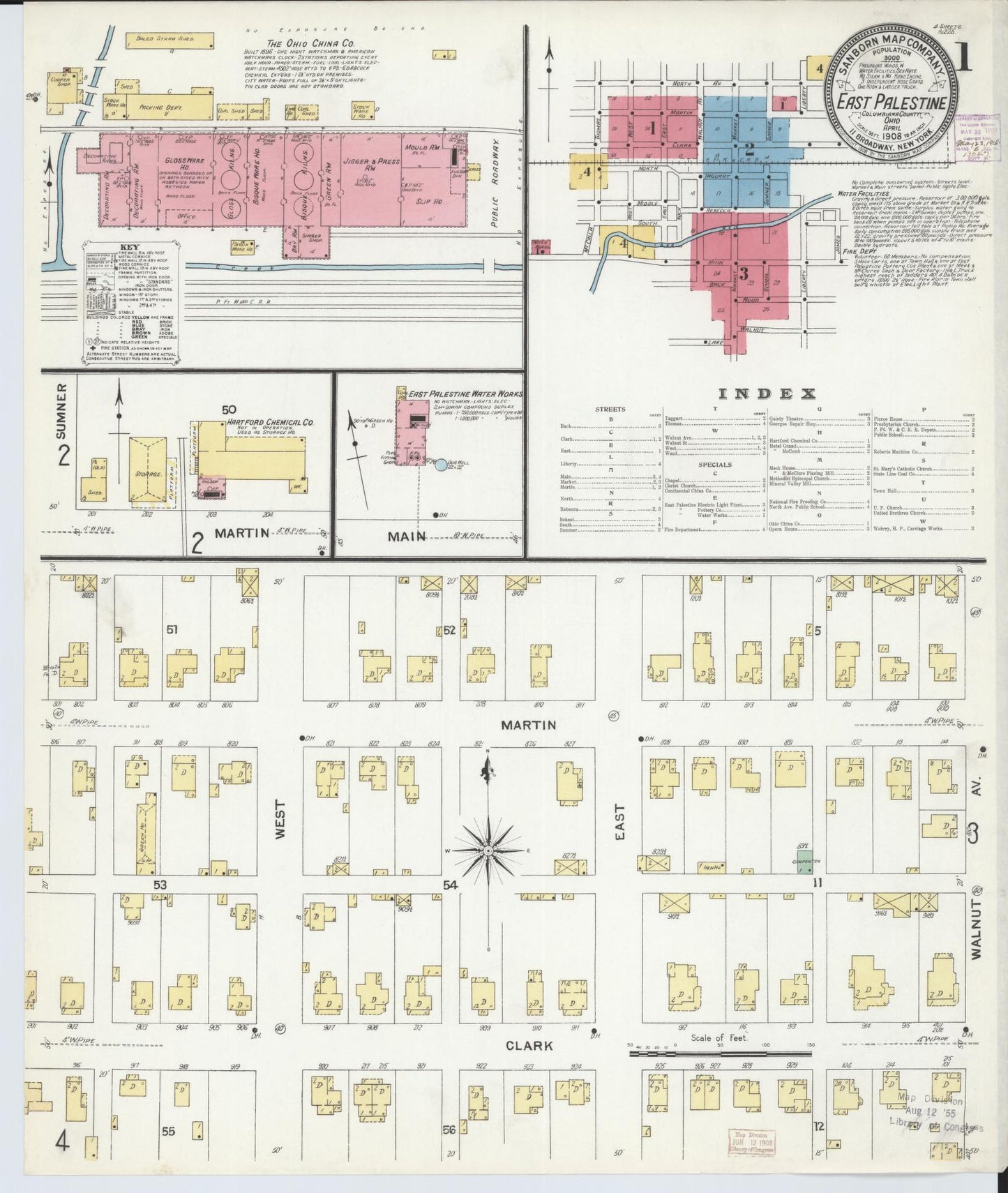 Sanborn Fire Insurance Map from East Palestine, Columbiana County, Ohio (1908), Sheet #0001 - Historic Sanborn Fire Insurance Map Print, vintage old map wall art, antique decor, genealogy gift, Ohio Ohio map