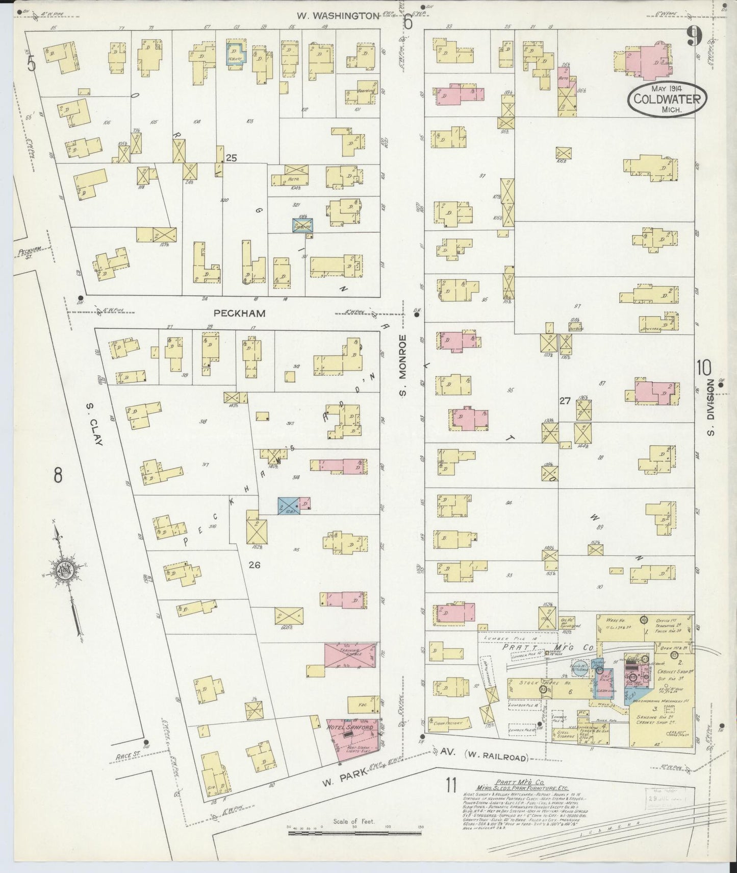 Sanborn Fire Insurance Map from Coldwater, Branch County, Michigan (1914), Sheet #0009 - Historic Sanborn Fire Insurance Map Print, vintage old map wall art, antique decor, genealogy gift, Michigan Michigan map