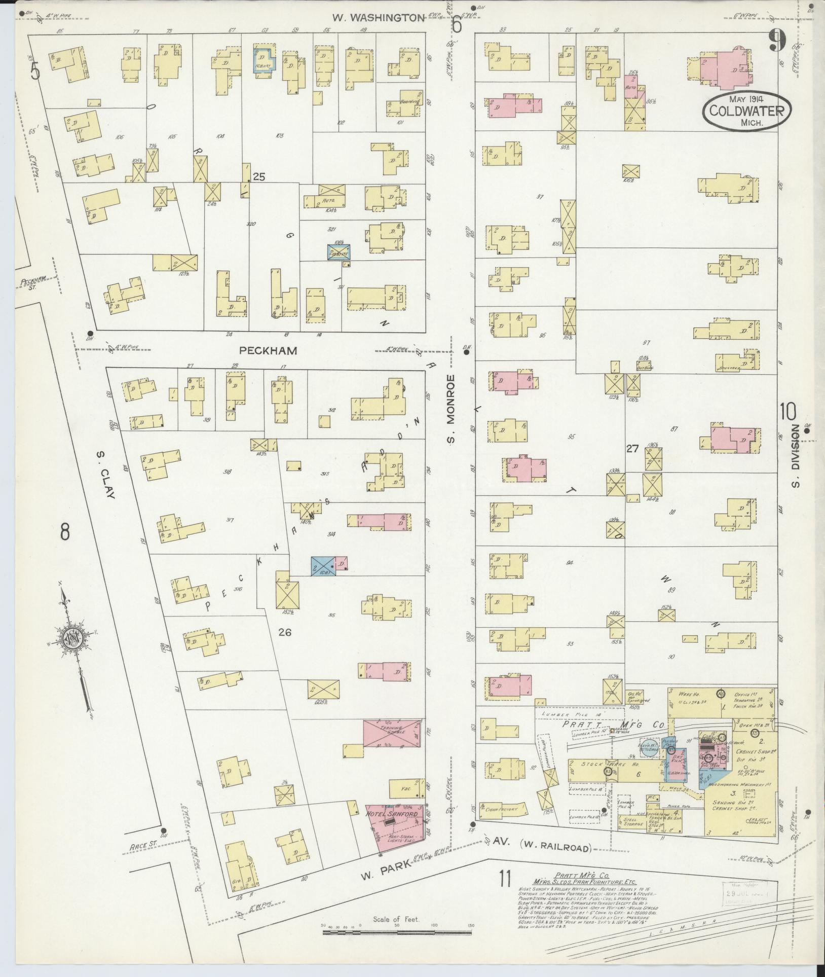 Sanborn Fire Insurance Map from Coldwater, Branch County, Michigan (1914), Sheet #0009 - Historic Sanborn Fire Insurance Map Print, vintage old map wall art, antique decor, genealogy gift, Michigan Michigan map