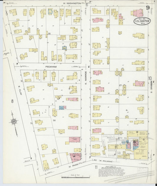 Sanborn Fire Insurance Map from Coldwater, Branch County, Michigan (1914), Sheet #0009 - Historic Sanborn Fire Insurance Map Print, vintage old map wall art, antique decor, genealogy gift, Michigan Michigan map