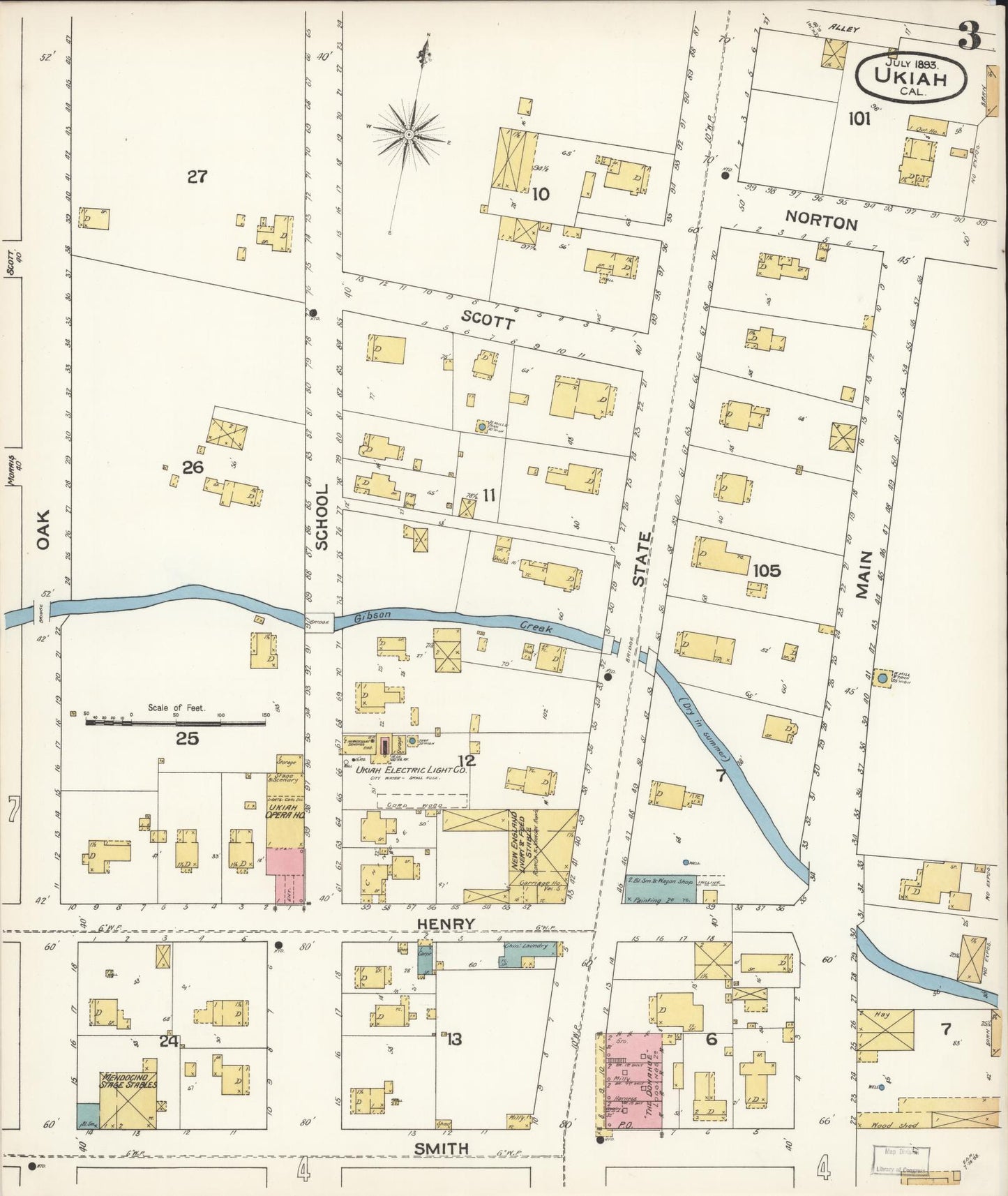 Sanborn Fire Insurance Map from Ukiah, Mendocino County, California (1893), Sheet #0003 - Complete Map Set gallery image, historic Sanborn map, vintage wall art, California California