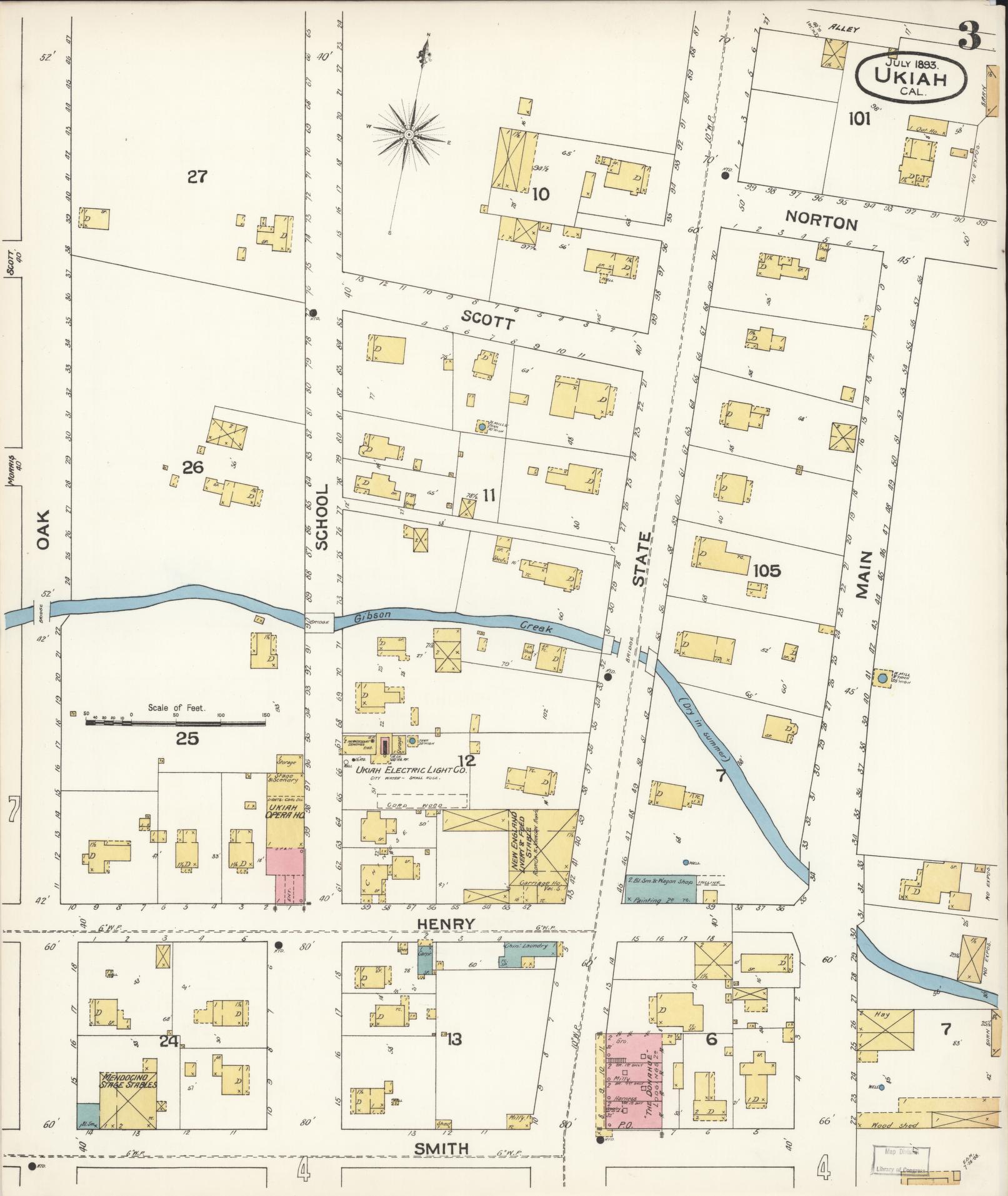 Sanborn Fire Insurance Map from Ukiah, Mendocino County, California (1893), Sheet #0003 - Complete Map Set gallery image, historic Sanborn map, vintage wall art, California California