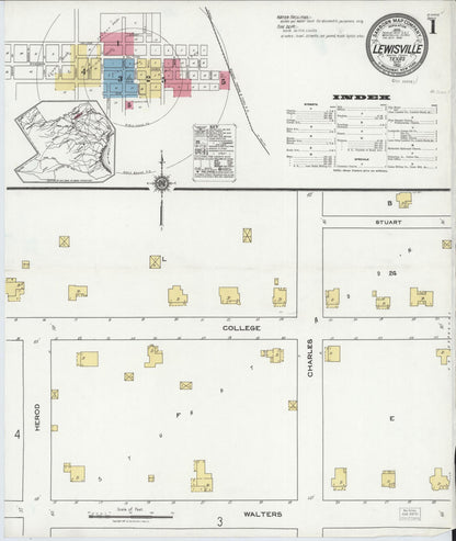 Sanborn Fire Insurance Map from Lewisville, Denton County, Texas (1921), Sheet #0001 - Complete Map Set gallery image, historic Sanborn map, vintage wall art, Texas Texas