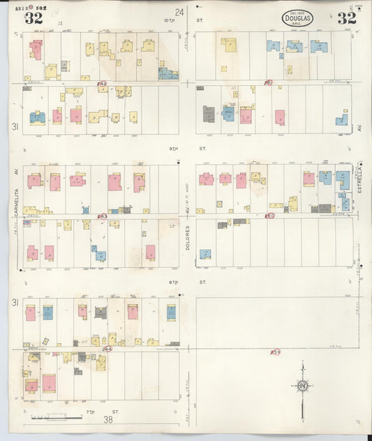Sanborn Fire Insurance Map from Douglas, Cochise County, Arizona (1947), Sheet #0032 - Historic Sanborn Fire Insurance Map Print, vintage old map wall art, antique decor, genealogy gift, Arizona Arizona map