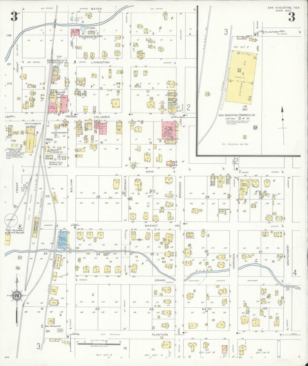 Sanborn Fire Insurance Map from San Augustine, San Augustine County, Texas (1937), Sheet #0003 - Complete Map Set gallery image, historic Sanborn map, vintage wall art, Texas Texas