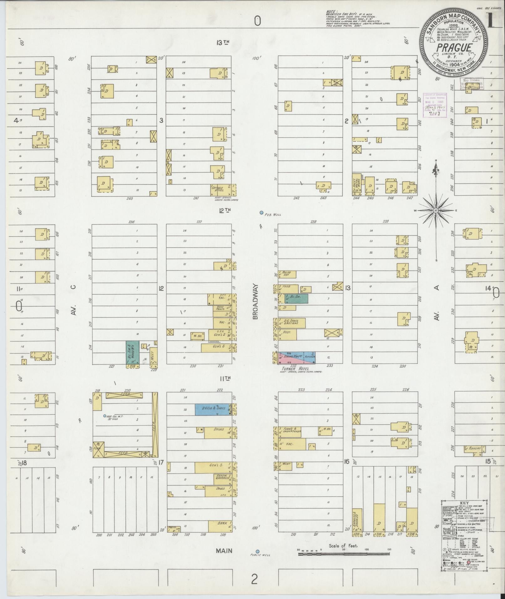 Sanborn Fire Insurance Map from Prague, Lincoln County, Oklahoma (1904), Sheet #0001 - Complete Map Set gallery image, historic Sanborn map, vintage wall art, Oklahoma Oklahoma