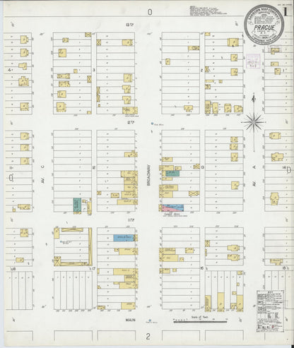 Sanborn Fire Insurance Map from Prague, Lincoln County, Oklahoma (1904), Sheet #0001 - Complete Map Set gallery image, historic Sanborn map, vintage wall art, Oklahoma Oklahoma