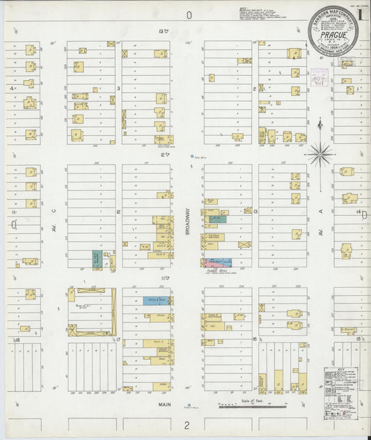 Sanborn Fire Insurance Map from Prague, Lincoln County, Oklahoma (1904), Sheet #0001 - Complete Map Set gallery image, historic Sanborn map, vintage wall art, Oklahoma Oklahoma